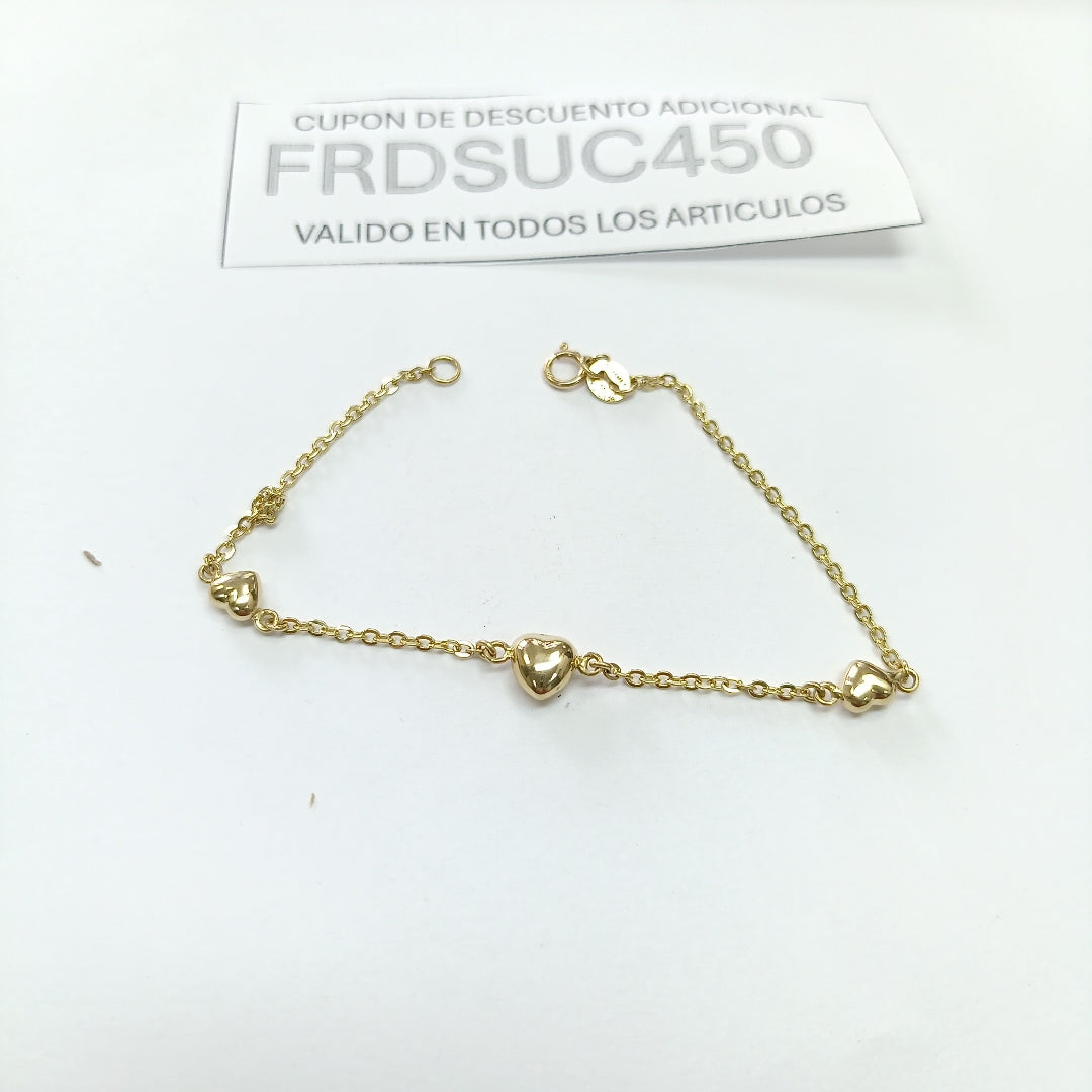 PULSERA TEJIDO ESPECIAL CON CORAZONES 14K 18 CM 1.7 GR (NUEVO)