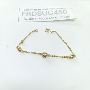 PULSERA TEJIDO ESPECIAL CON CORAZONES 14K 18 CM 1.7 GR (NUEVO)