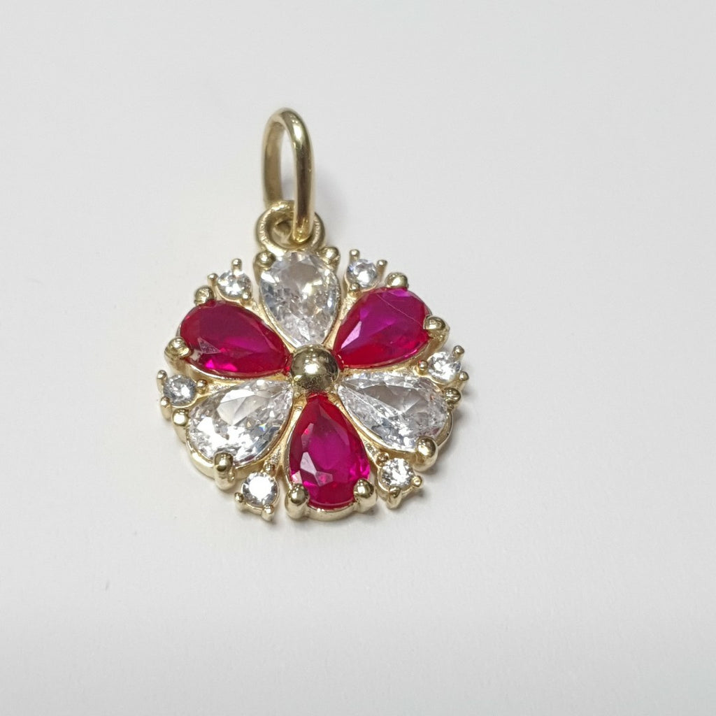 DIJE FLOR CIRCONIAS Y PIEDRAS DE COLOR 14K 2.8 GR (NUEVO)