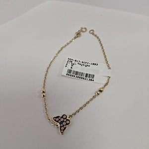 PULSERA TEJIDO ESPECIAL MARIPOSA CON ESMALTE 14K 18 CM 1.8 GR (NUEVO)