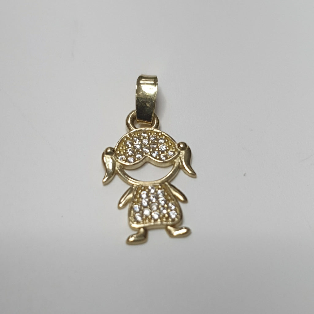 DIJE TEJIDO NIÑA CON CIRCONIAS 14K 0.9 GR (NUEVO)