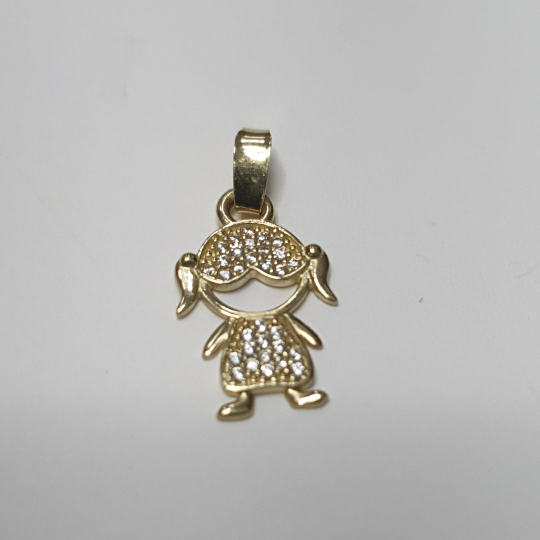DIJE TEJIDO NIÑA CON CIRCONIAS 14K 0.9 GR (NUEVO)
