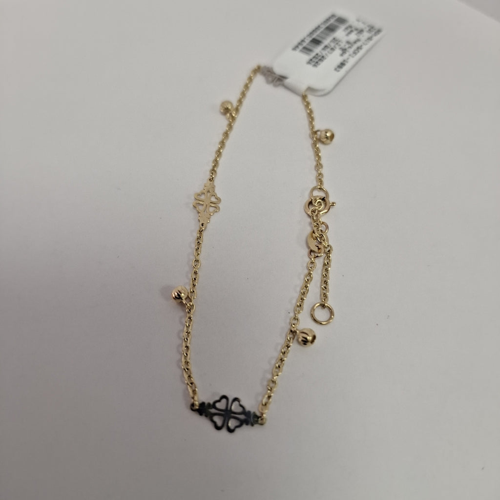 PULSERA ESPECIAL CON TREBOL 14K 18 CM 1.8 GR (NUEVO)