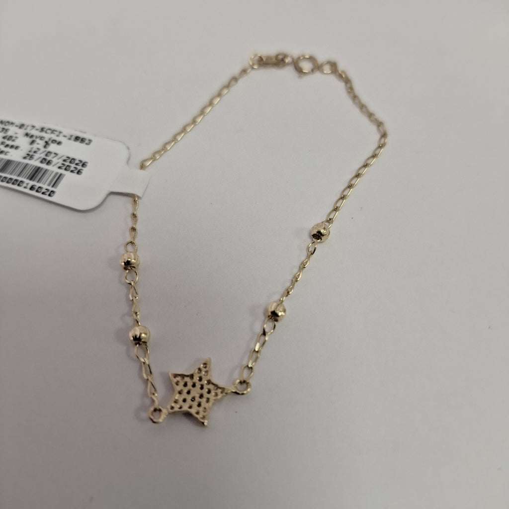 PULSERA ESPECIAL CON ESTRELLA Y CIRCONIAS 14K 18 CM 1.5 GR (NUEVO)