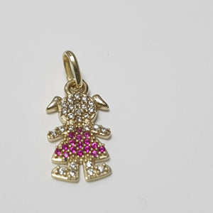 DIJE NIÑA CON CIRCONIAS Y PIEDRAS DE COLOR 10K 1.1 GR (NUEVO)
