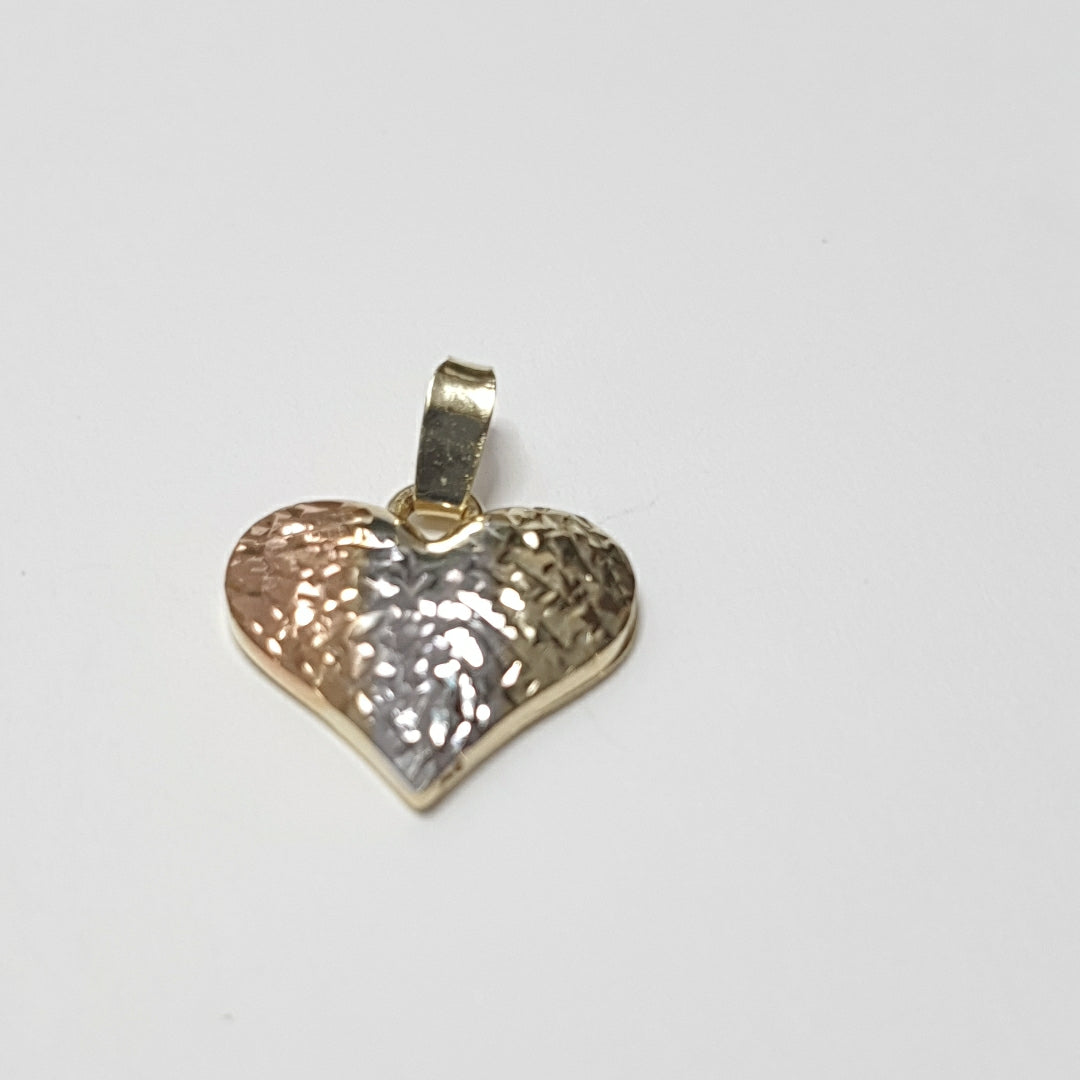 DIJE TEJIDO CORAZON LABRADO COMBINADO 14K 1.2 GR (NUEVO)