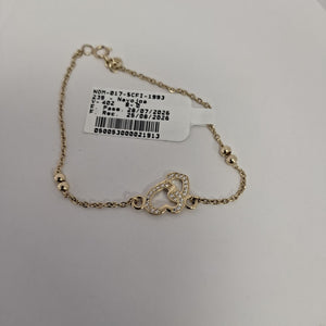 PULSERA TEJIDO ESPECIAL CORAZONES CON CIRCONIAS 14K 18 CM 2.4 GR (NUEVO)