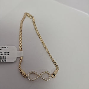 PULSERA TEJIDO ESPECIAL CON INFINITO Y CIRCONIAS 14K 18 CM 3.4 GR (NUEVO)