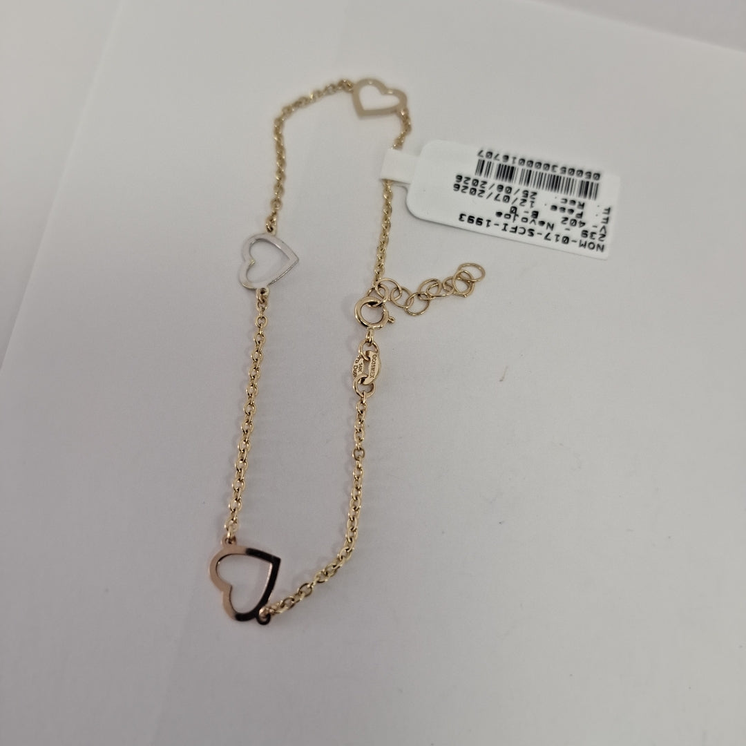 PULSERA ESPECIAL CON CORAZONES CONBINADOS 14K 18 CM 1.7 GR (NUEVO)