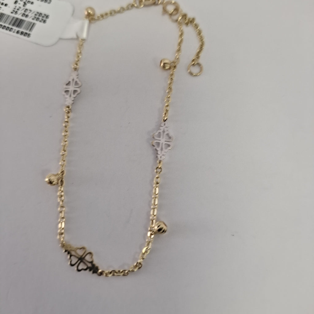 PULSERA ESPECIAL CON TREBOL 14K 18 CM 1.8 GR (NUEVO)
