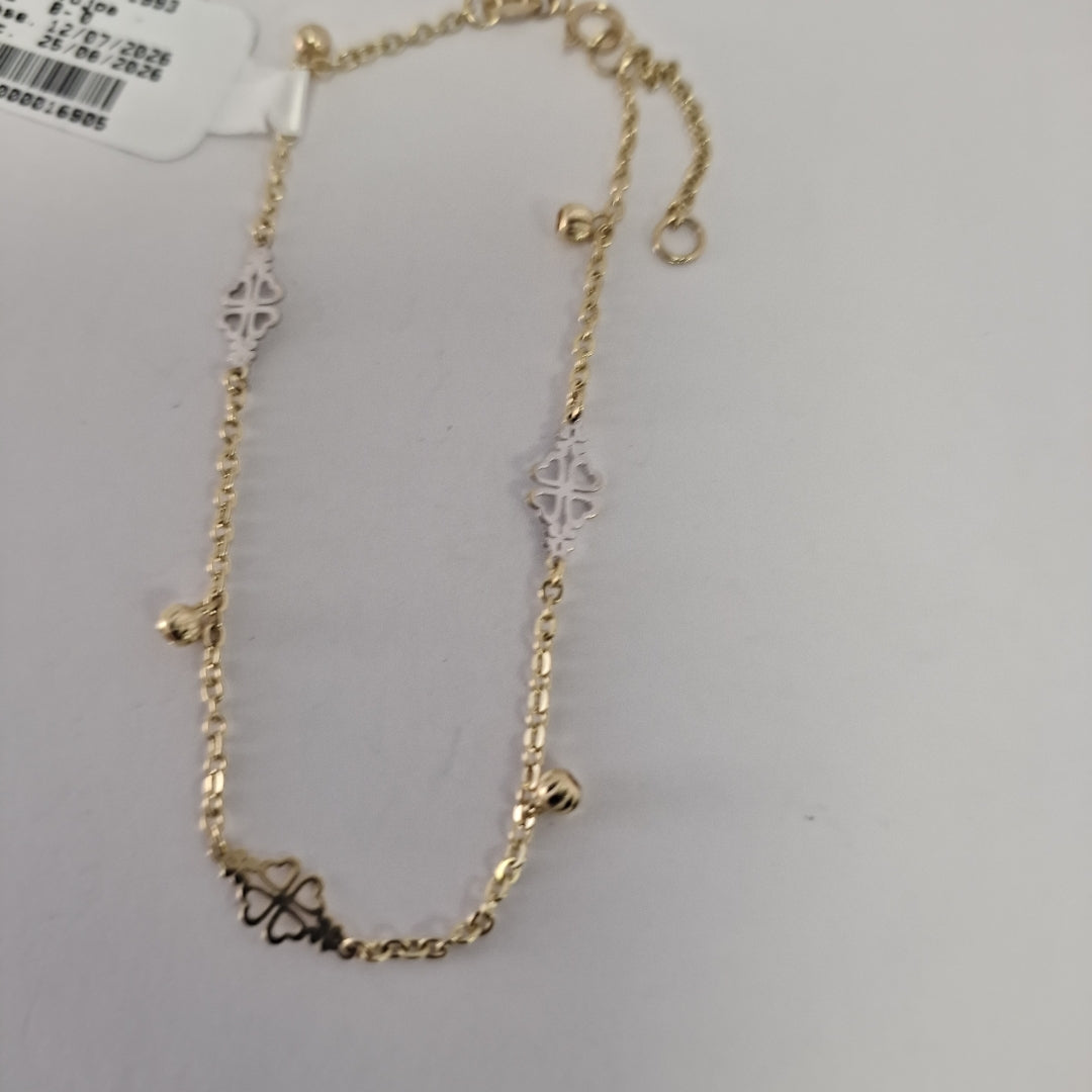 PULSERA ESPECIAL CON TREBOL 14K 18 CM 1.8 GR (NUEVO)