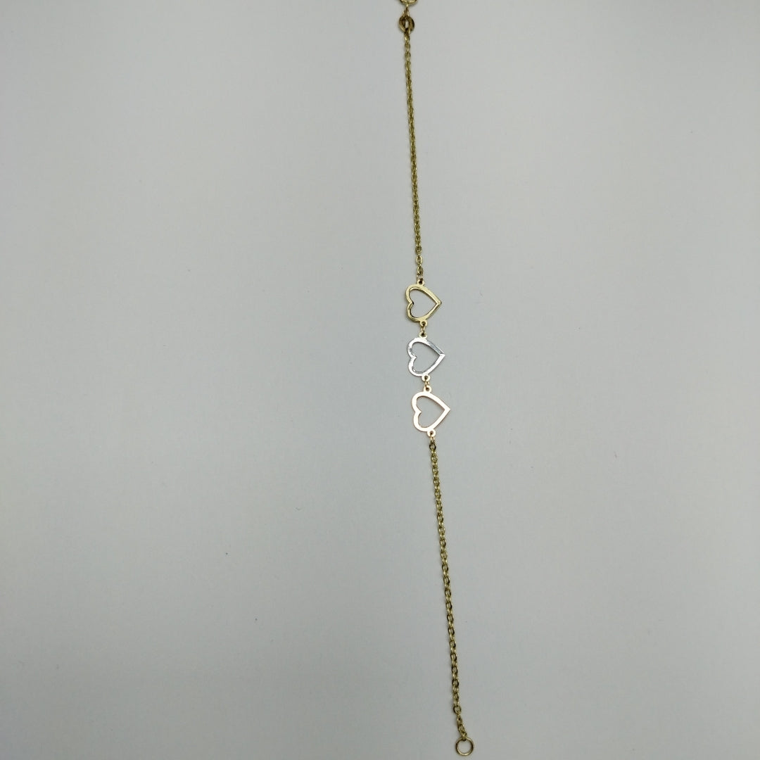 PULSERA ESPECIAL CON CORAZONES 14K 18 CM 1.4 GR (NUEVO)