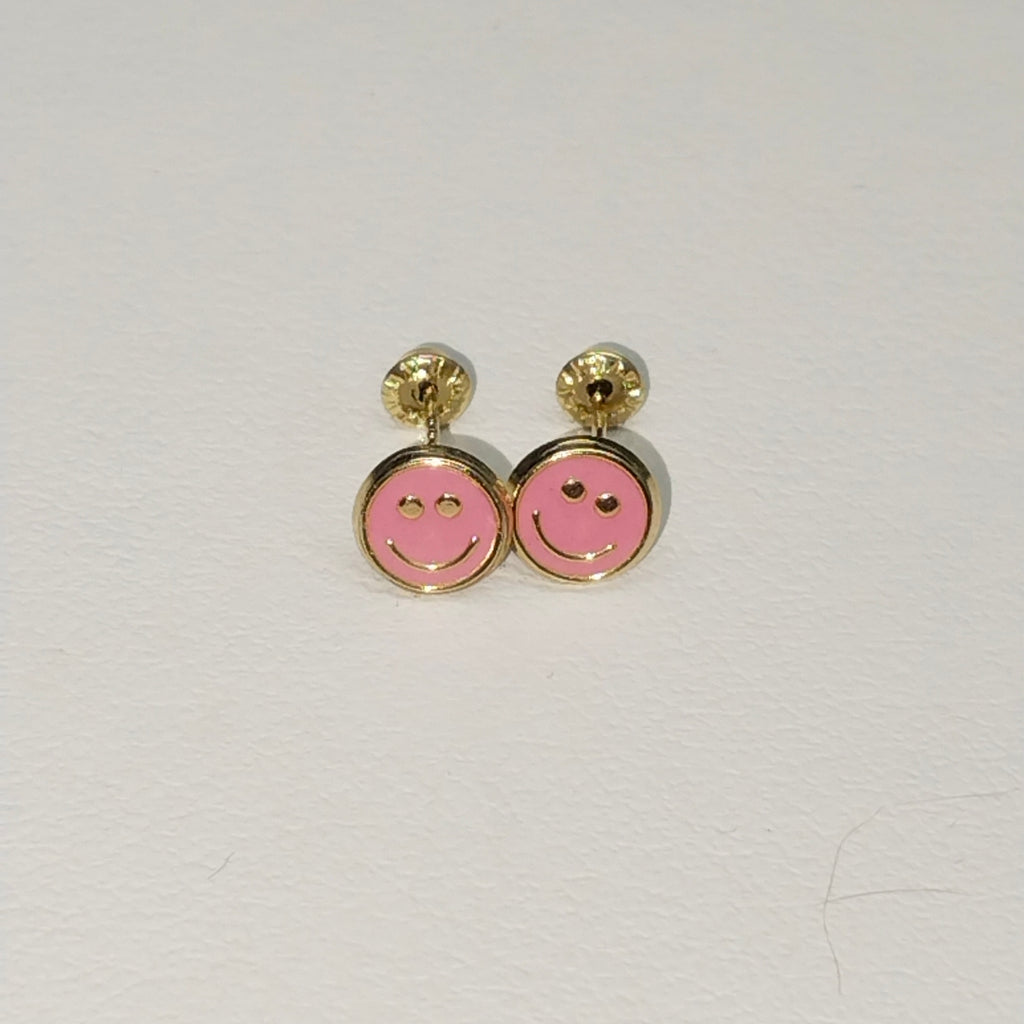 BROQUELES BROQUEL FIG SONRISA ESMALTE ROSA 14K 0.1696 GR (NUEVO)