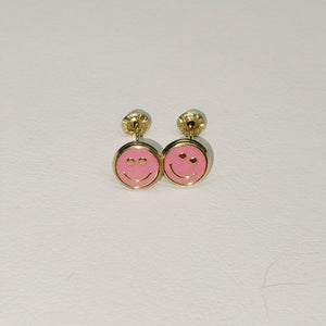 BROQUELES BROQUEL FIG SONRISA ESMALTE ROSA 14K 0.1696 GR (NUEVO)