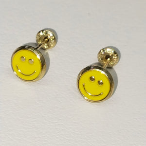 BROQUELES BROQUEL FIG SONRISA ESMALTE AMARILLO 14K 0.2074 GR (NUEVO)
