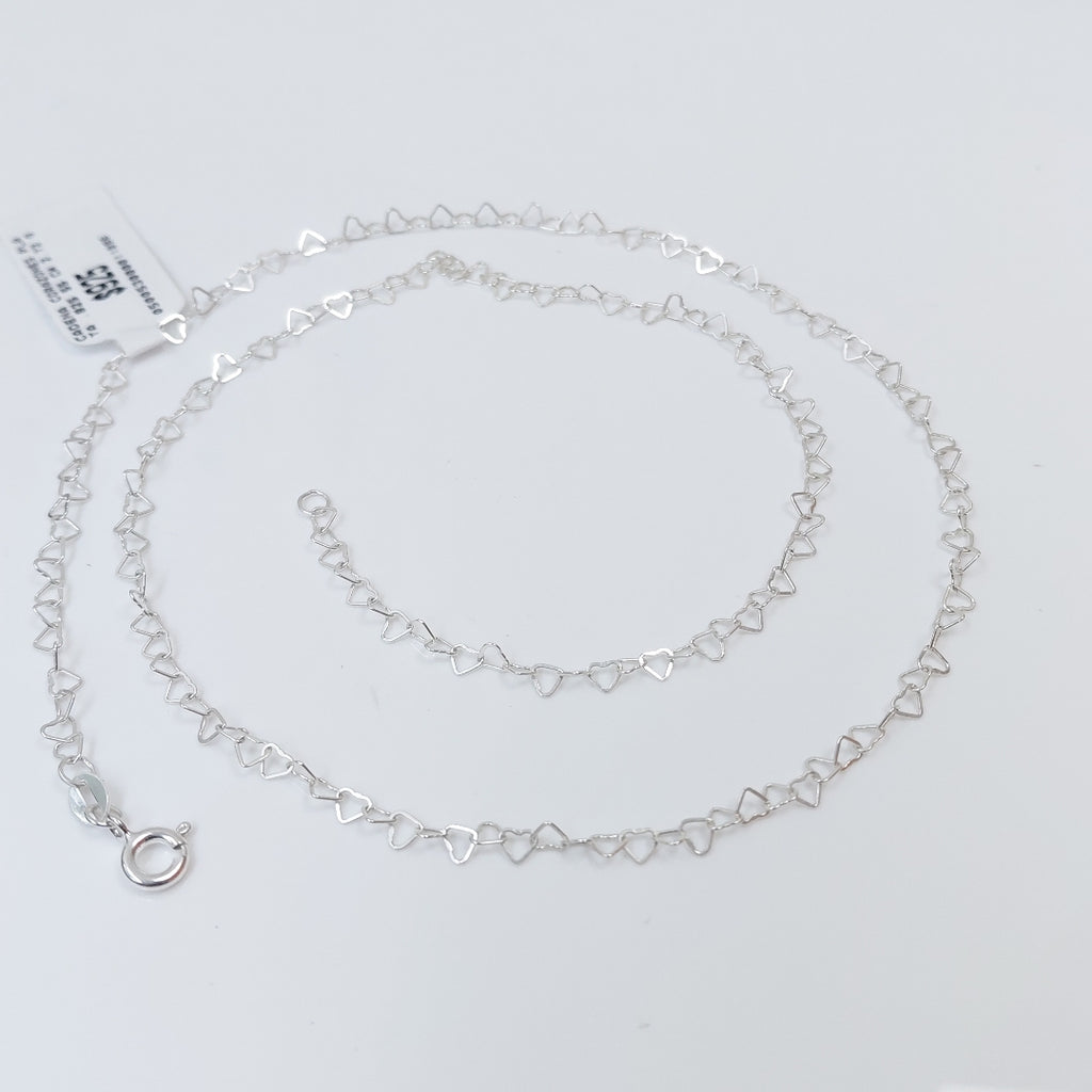 CADENA CORAZONES PLATA .925 55 CM 2.72 GR (NUEVO)