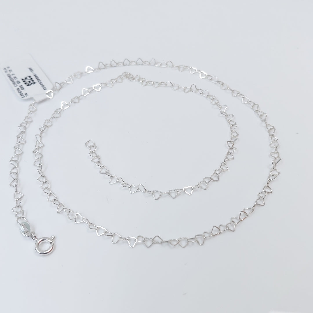 CADENA CORAZONES PLATA .925 55 CM 2.72 GR (NUEVO)