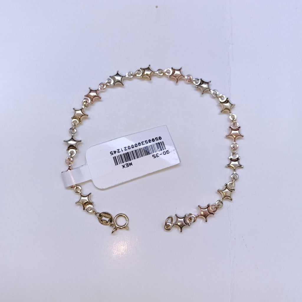 PULSERA TEJIDO ESPECIAL ESTRELLAS COMBINADAS 14K 18 CM 2.3 GR (NUEVO)