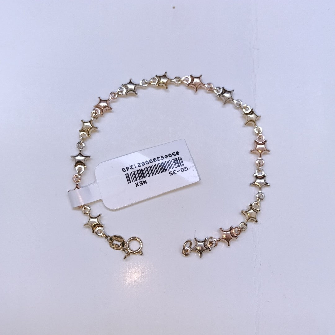 PULSERA TEJIDO ESPECIAL ESTRELLAS COMBINADAS 14K 18 CM 2.3 GR (NUEVO)