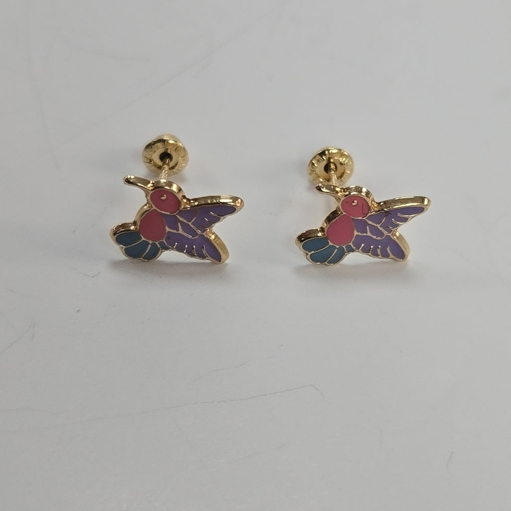 BROQUELES BROQUEL FIG COLIBRI ESMALTE ROSA 14K 0.2138 GR (NUEVO)