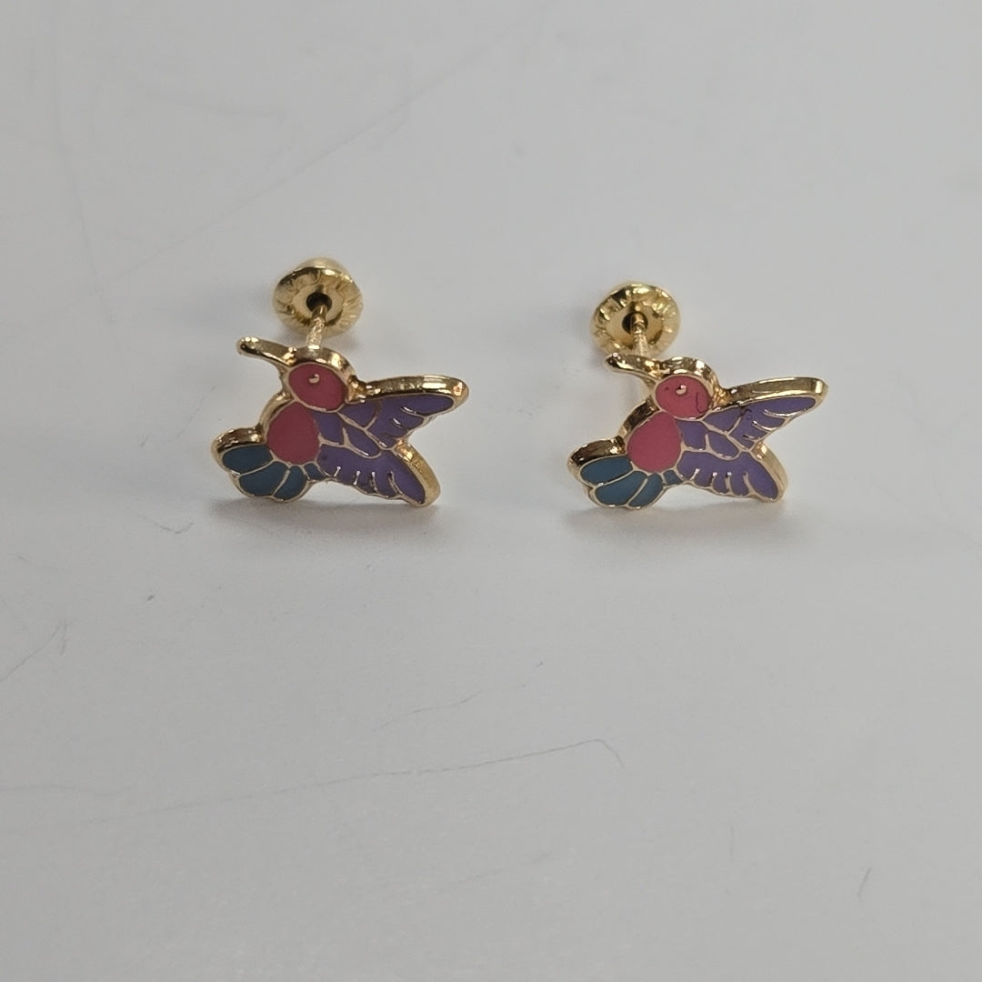 BROQUELES BROQUEL FIG COLIBRI ESMALTE ROSA 14K 0.2138 GR (NUEVO)