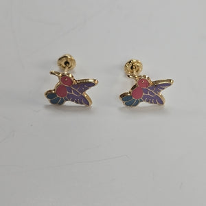 BROQUELES BROQUEL FIG COLIBRI ESMALTE ROSA 14K 0.2138 GR (NUEVO)