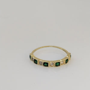 ANILLOS TEJIDO ANILLITO C CIRCONIAS Y PIEDRAS VERDES 14K 8.5 1.4 GR (NUEVO)