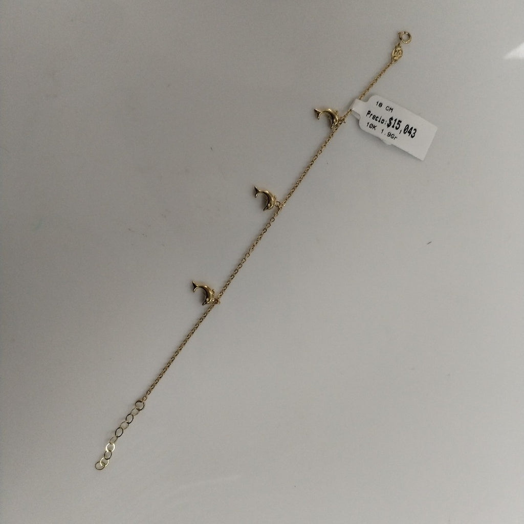 PULSERA ESPECIAL CON DIJES DELFINES 10K 18 CM 1.9 GR (NUEVO)