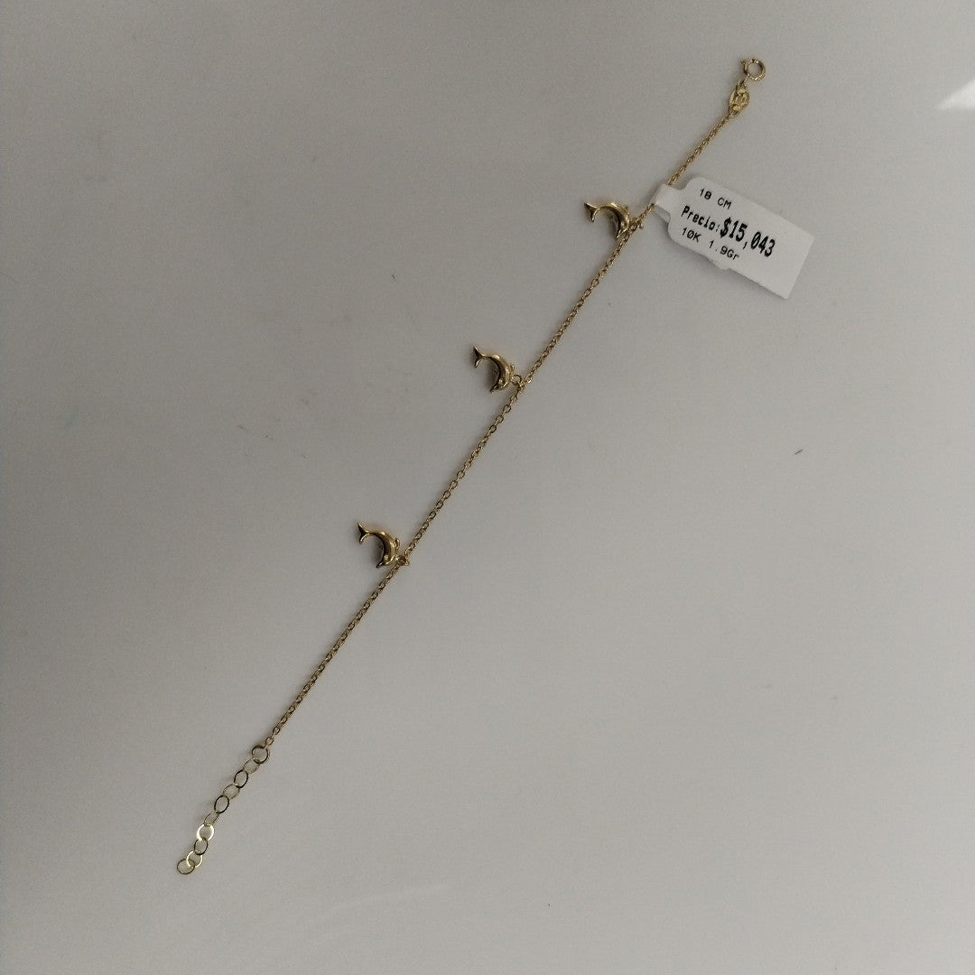 PULSERA ESPECIAL CON DIJES DELFINES 10K 18 CM 1.9 GR (NUEVO)