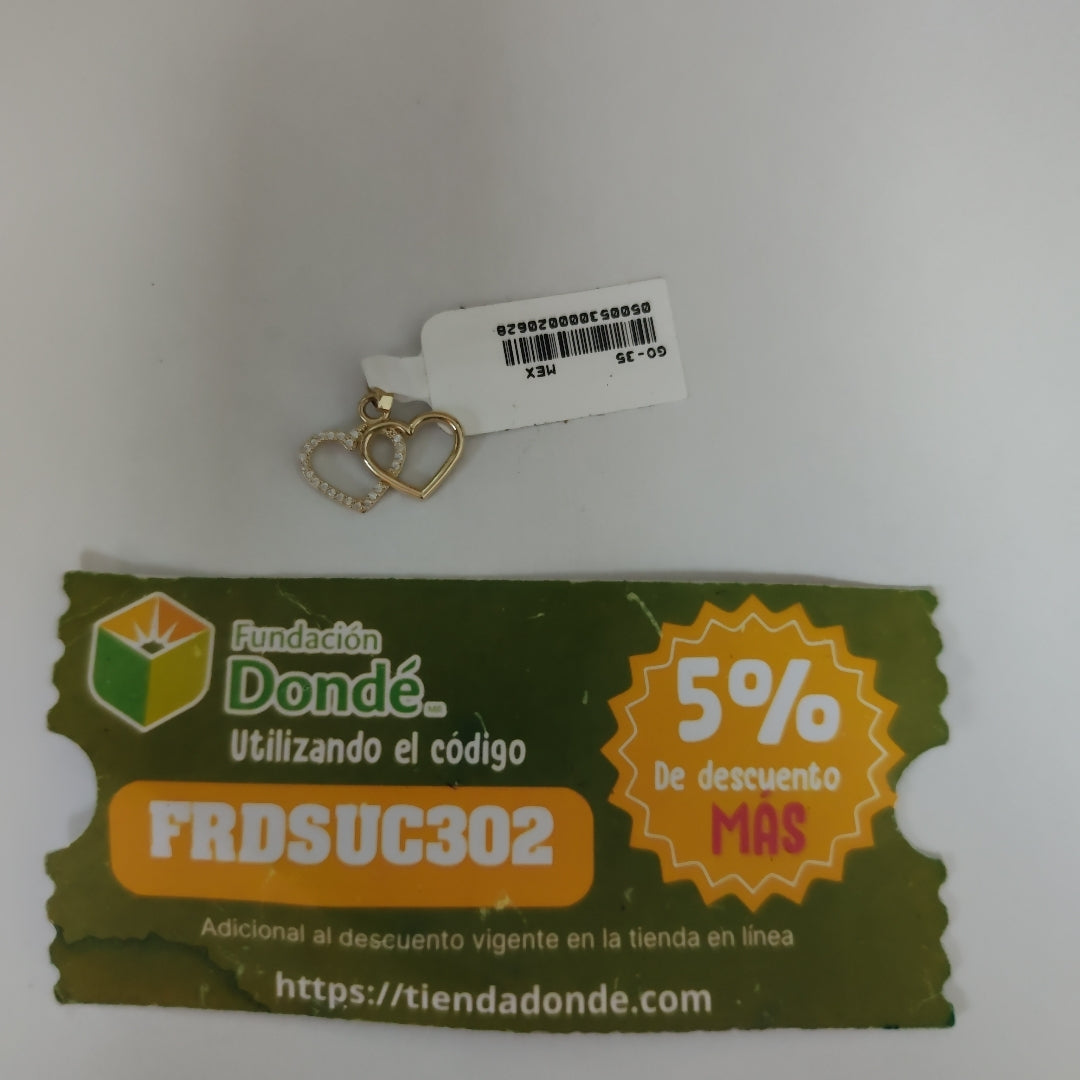 DIJE TEJIDO DOS CORAZONES CON CIRCONIAS 14K 1.4 GR (NUEVO)