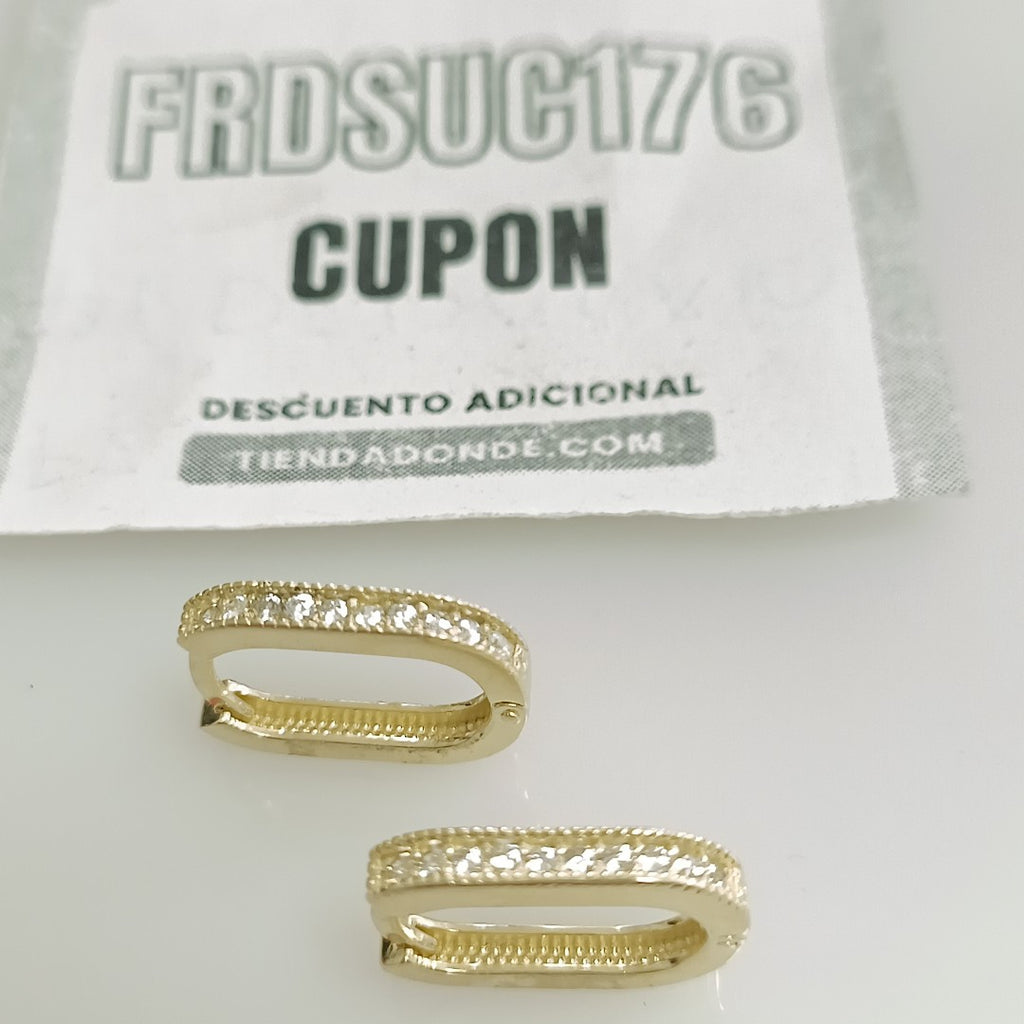 ARETES HUGGIES OVALADA C CIRCONIAS 14K 2.5 GR (NUEVO)