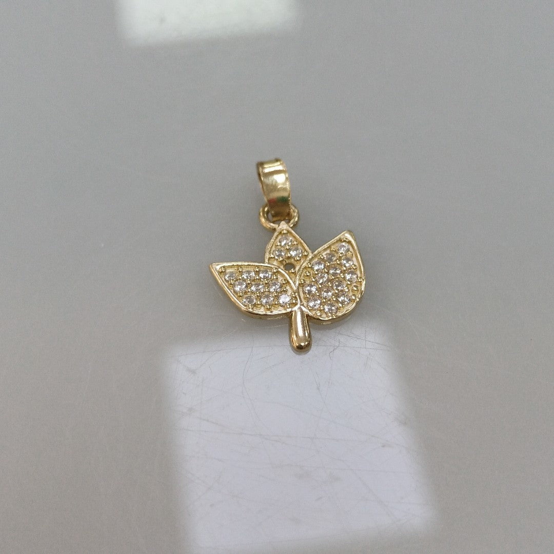 DIJE TEJIDO HOJAS CON CIRCONIAS 14K 0.9 GR (NUEVO)