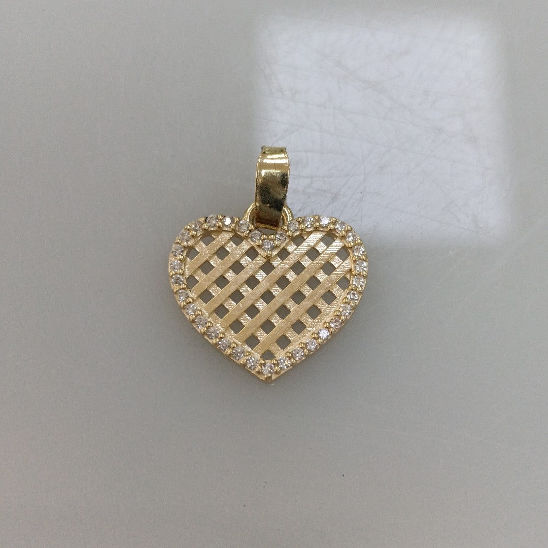 DIJE TEJIDO CORAZON CON CERCO DE CIRCONIAS 14K 1.2 GR (NUEVO)