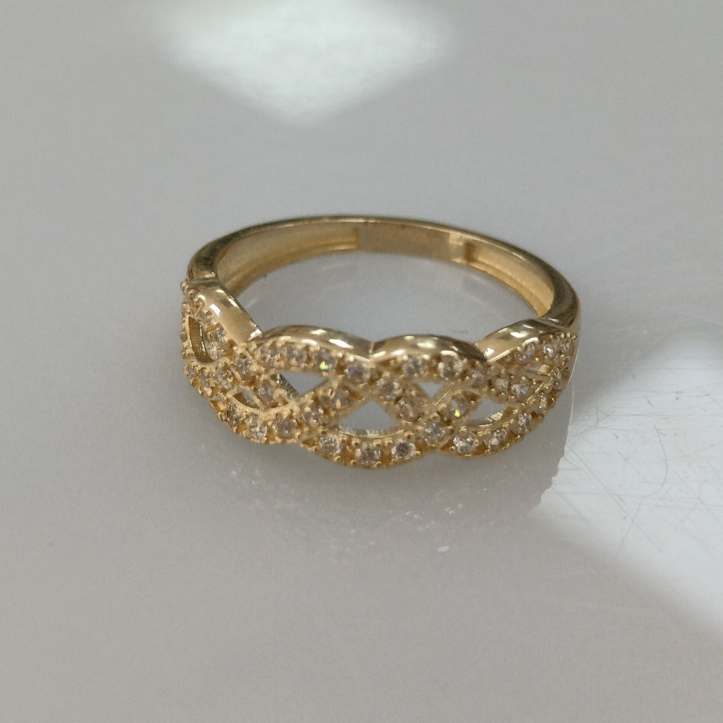ANILLOS TRENZADO CON CIRCONIAS 14K TALLA 7 2.5 GR (NUEVO)