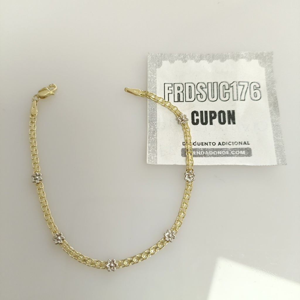PULSERA ESPECIAL C FLORES 14K 18 CM 3 GR (NUEVO)