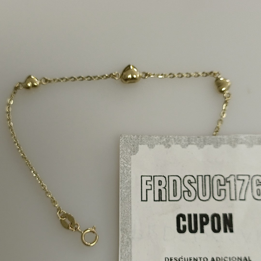 PULSERA TEJIDO ESPECIAL CON CORAZONES 14K 18 CM 1.7 GR (NUEVO)