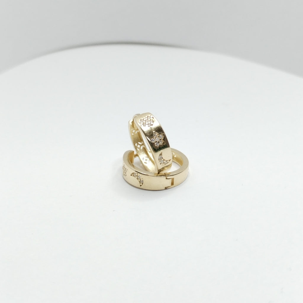 ARETES TEJIDO HUGGIES CON CIRCONIAS 14K 2.9 GR (NUEVO)