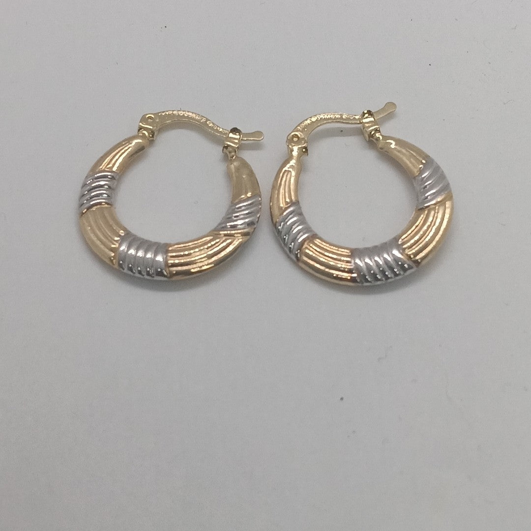 ARETES TEJIDO ARRACADAS COMBINADAS HUECAS 14K 1.8 GR (NUEVO)
