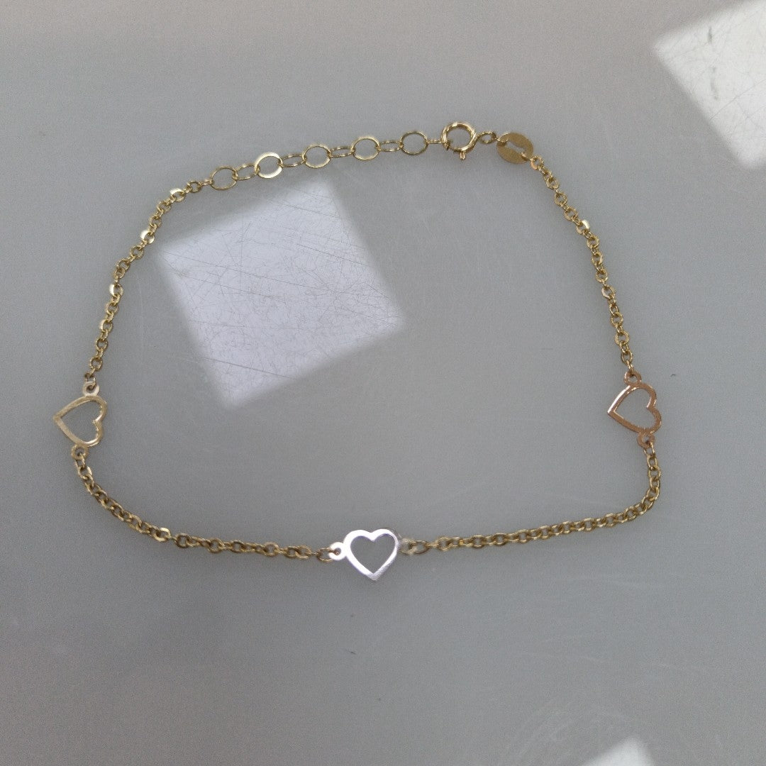 PULSERA ESPECIAL CON CORAZONES 10K 18 CM 1.2 GR (NUEVO)