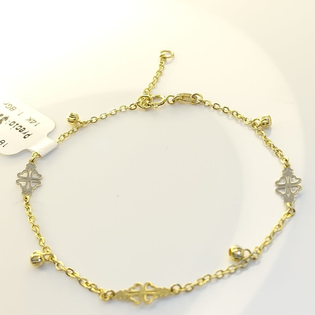PULSERA ESPECIAL CON TREBOL 14K 18 CM 1.8 GR (NUEVO)