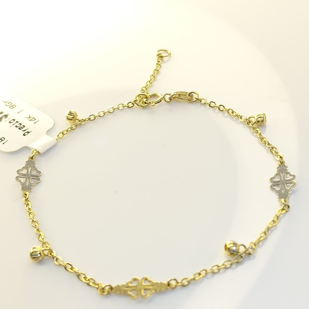 PULSERA ESPECIAL CON TREBOL 14K 18 CM 1.8 GR (NUEVO)