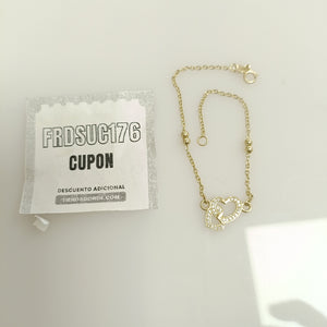 PULSERA TEJIDO ESPECIAL CORAZONES CON CIRCONIAS 14K 18 CM 2.4 GR (NUEVO)