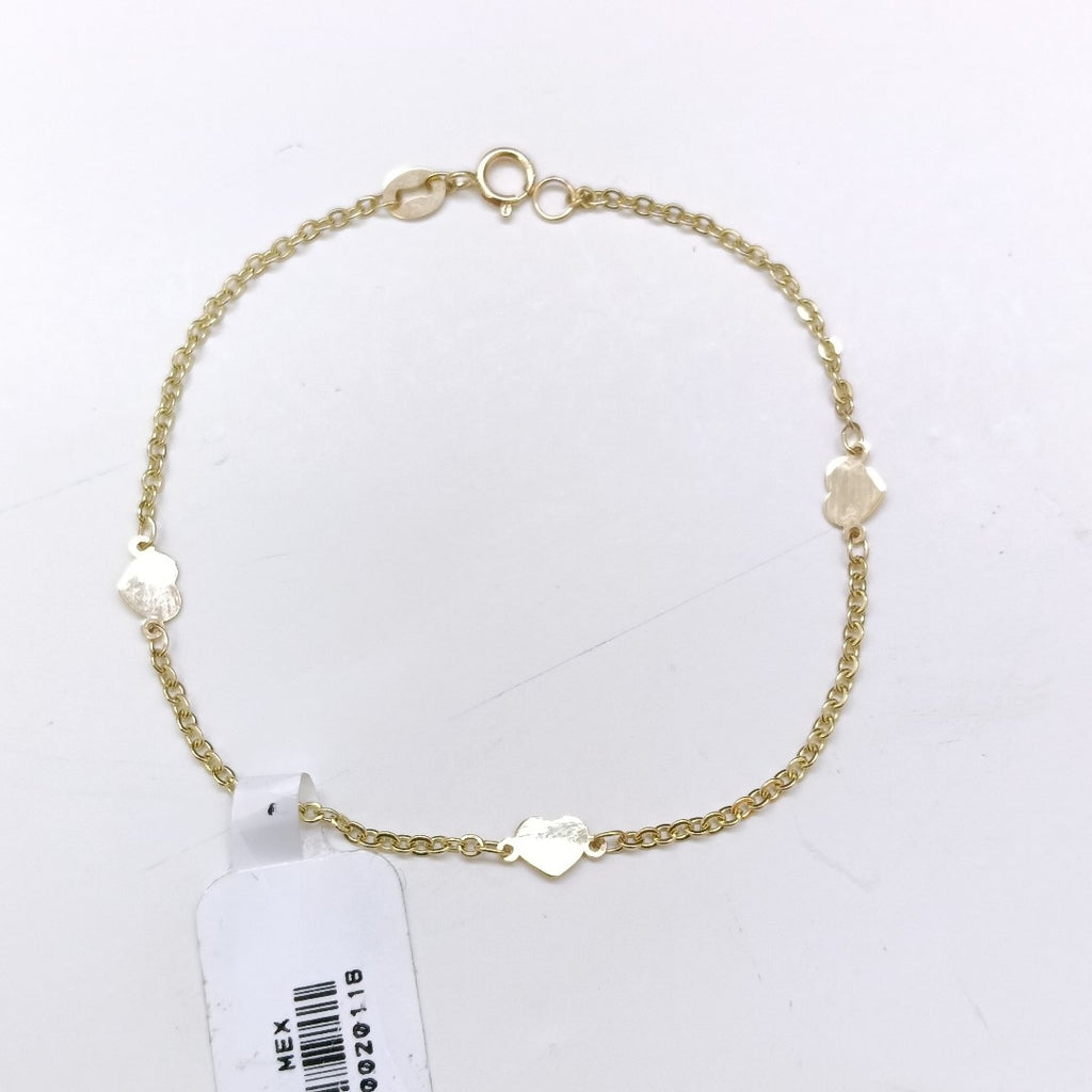 PULSERA TEJIDO ESPECIAL FIG CORAZONES 14K 18 CM 1.3 GR (NUEVO)