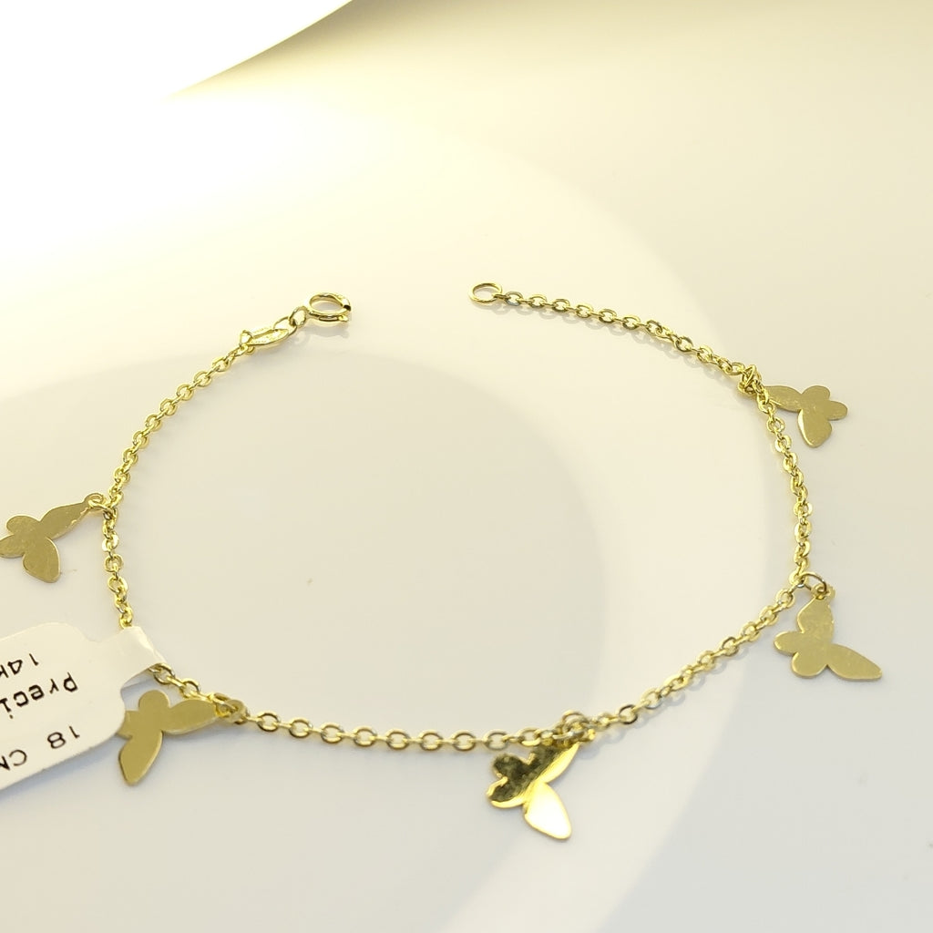 PULSERA ESPECIAL CON MARIPOSAS 14K 18 CM 2.1 GR (NUEVO)
