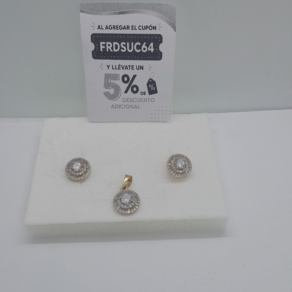 BROQUELES MEDIO ADEREZO BROQUELES Y DIJE C CIRCONIAS 14K 4.2 GR (NUEVO)
