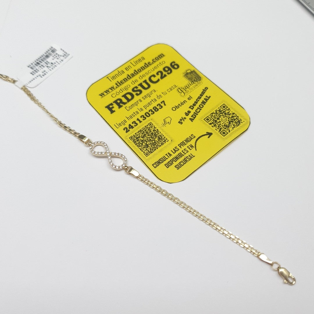 PULSERA TEJIDO ESPECIAL CON INFINITO Y CIRCONIAS 14K 18 CM 3.4 GR (NUEVO)