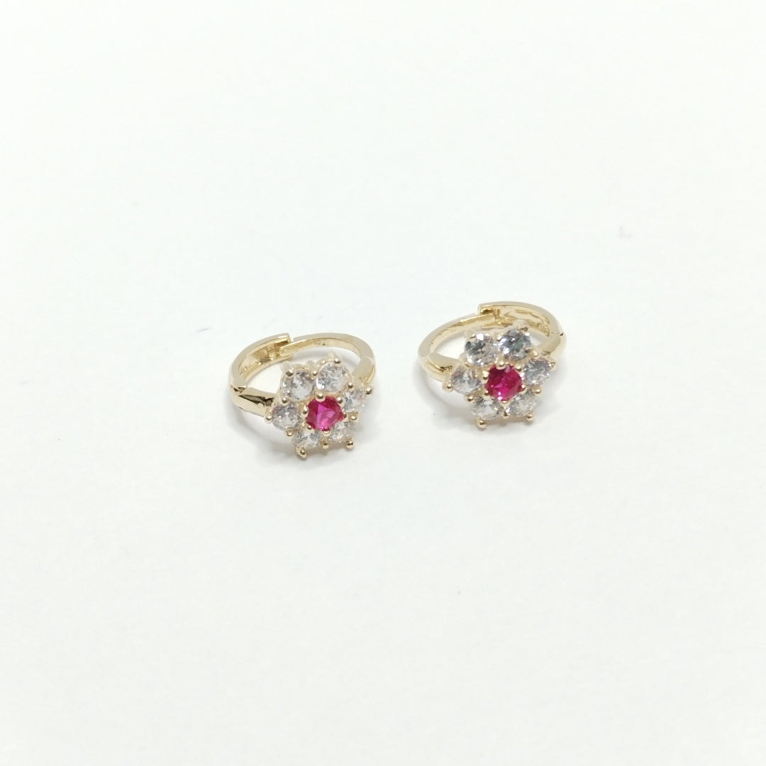 ARETES HUGGIES CON CIRCONIAS Y PIEDRA DE COLOR 14K 1.8 GR (NUEVO)