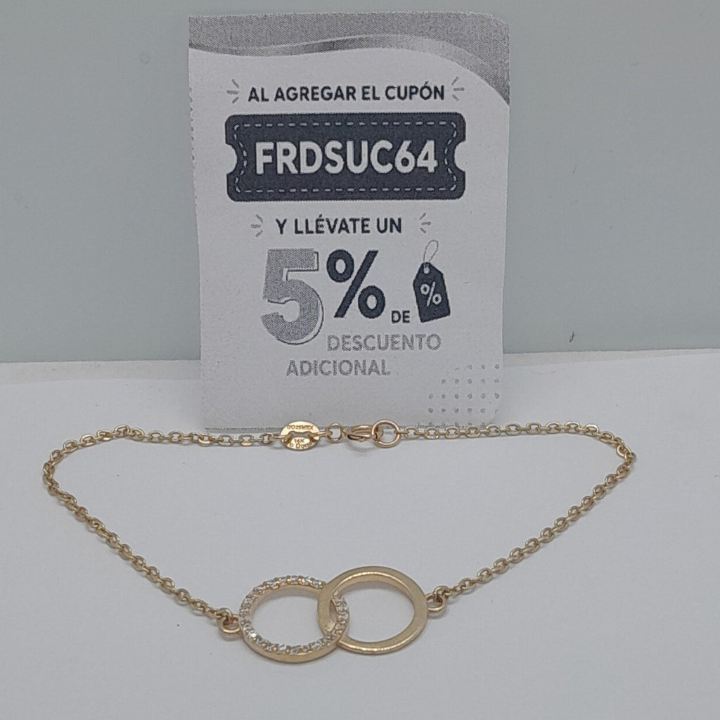 PULSERA TEJIDO ESPECIAL FIG AROS UNIDOS C CIRCS 14K 18 CM 2.1 GR (NUEVO)