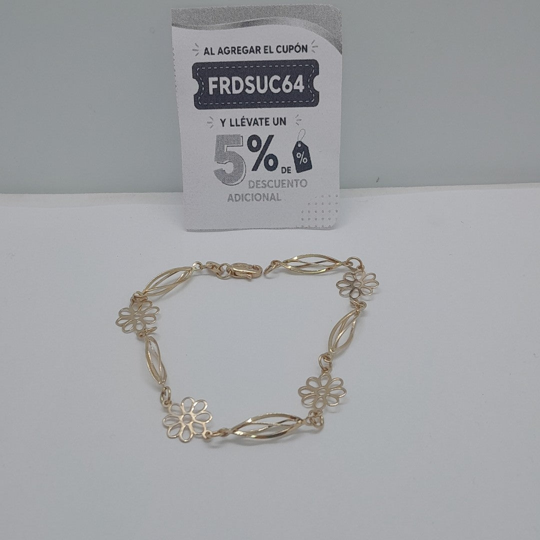 PULSERA ESPECIAL CON FLORES 14K 18 CM 2.7 GR (NUEVO)