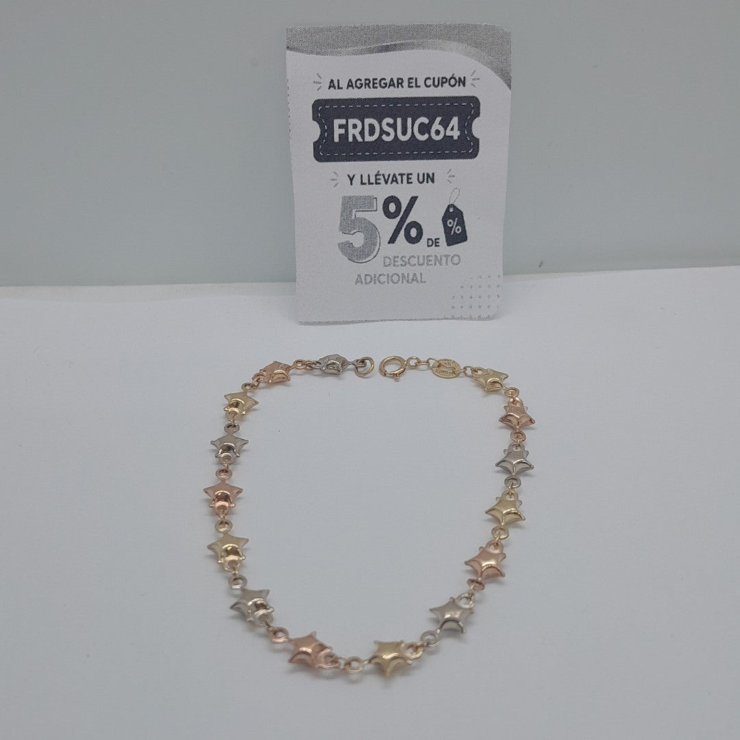PULSERA TEJIDO ESPECIAL ESTRELLAS COMBINADAS 14K 18 CM 2.3 GR (NUEVO)